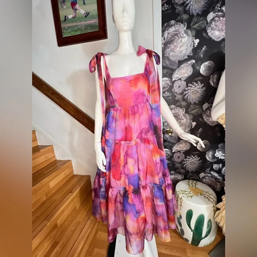 Anthropologie BHLDN Isabella Tiered Square-Neck A-Line Midi Dress/ size XS - Picture 9 of 13